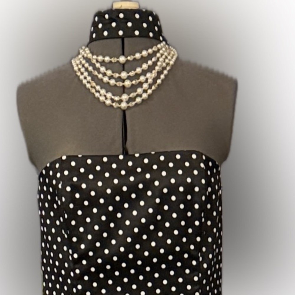 Jessica McClintock for Gunne Sax, Strapless Collared PolkaDot Holiday Party xmas - Picture 3 of 16